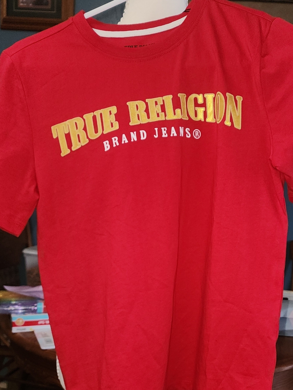 True Religion Red Tee with Yellow Logo - Kids Short Sleeve Med NWT